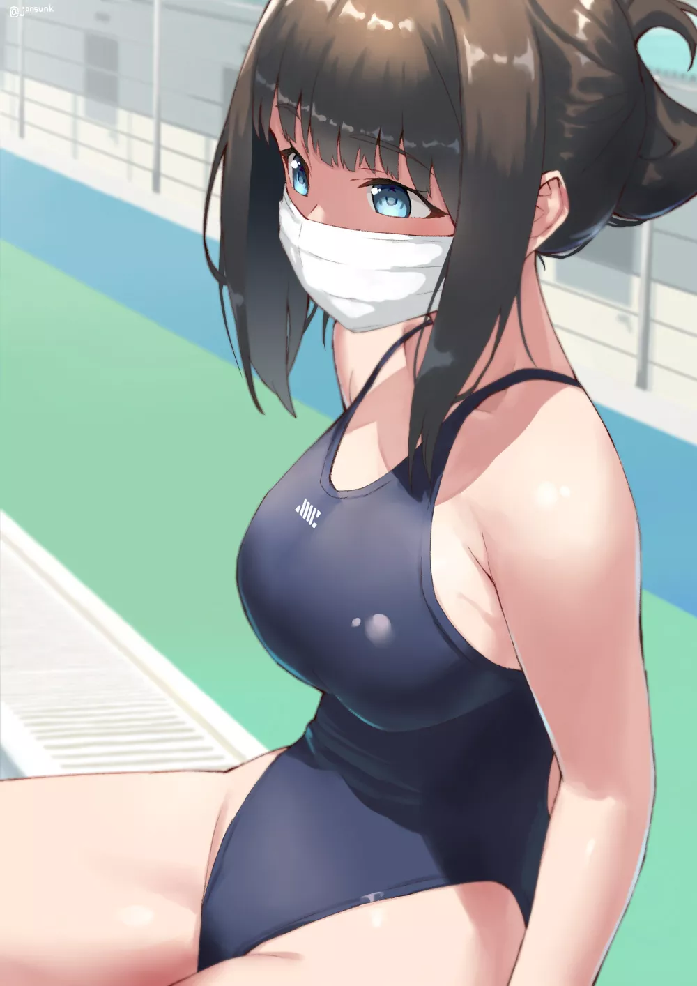 Hassu Wearing Mask in the Poolside [SSSS Gridman] (Jonsun) posted by ecchi_neko