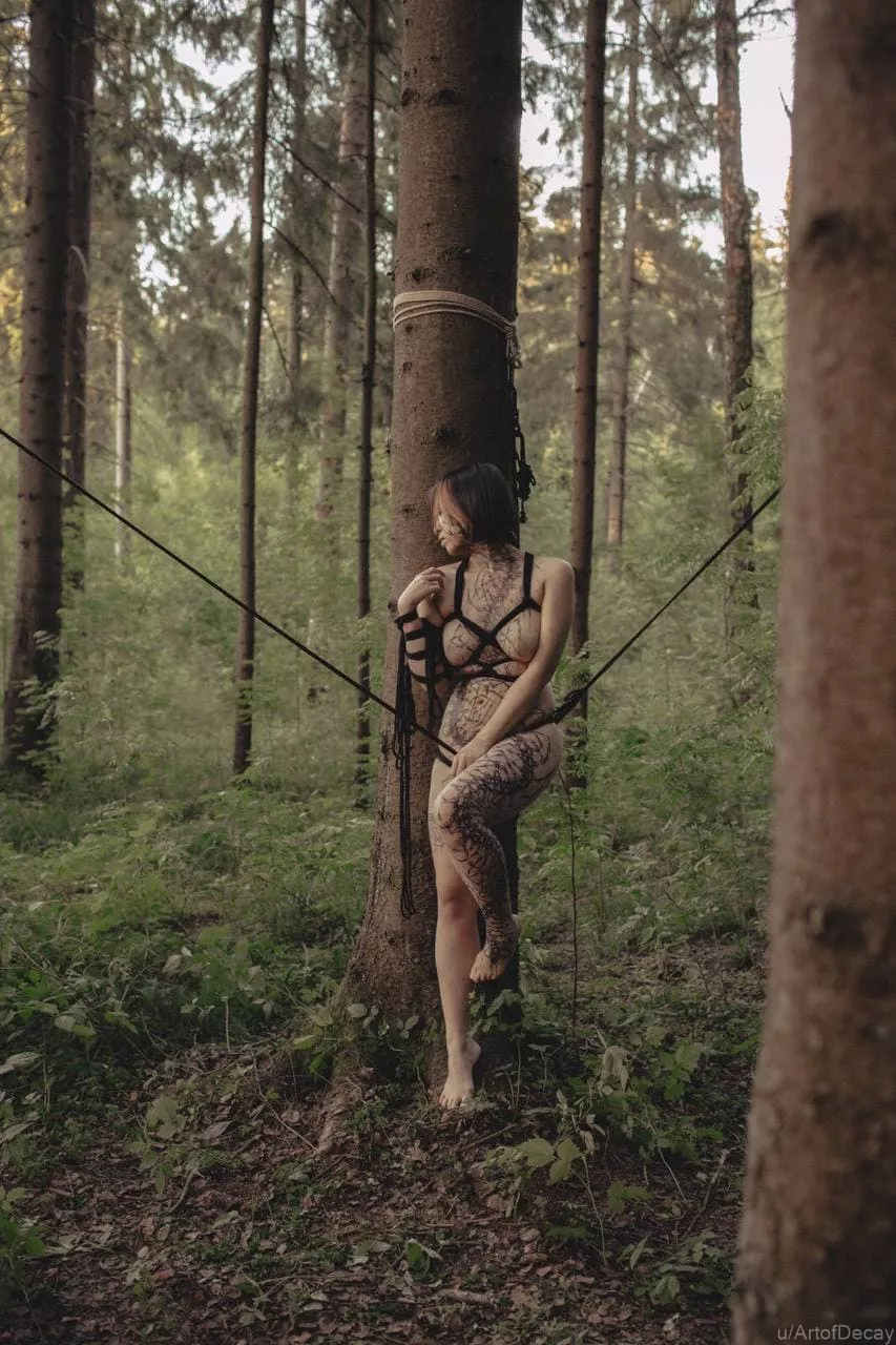 Body paint & shibari & forest & Karandashiha posted by ArtofDecay