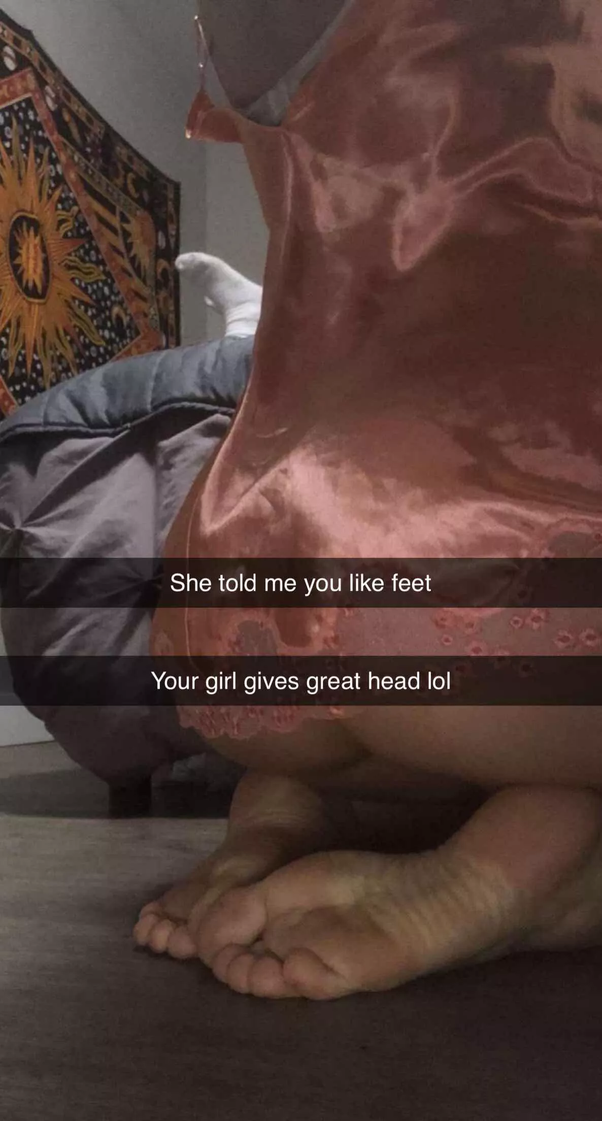 I thought I’d feel bad when my new guy sent this snap to my boyfriend but I don’t! posted by Missfeetfindom