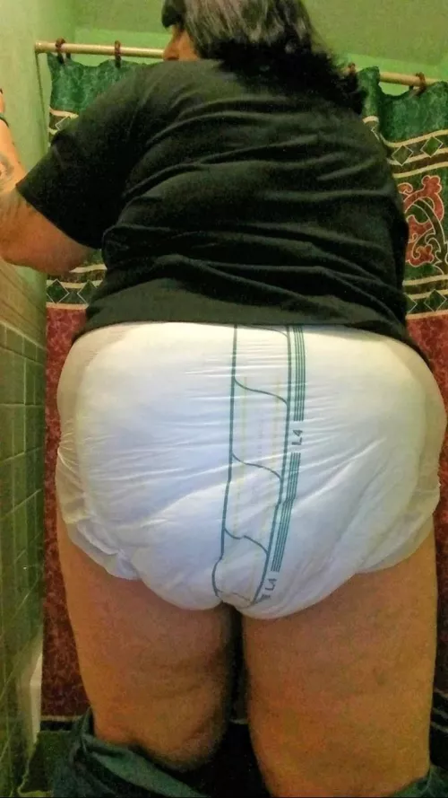 Shhhhh! I'm in the bathroom at a friend's house watching the Super Bowl, sneaking a picture of my diapered butt. by AnOkiesWife