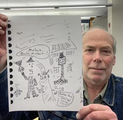 Years ago, I saw an old movie where a Town Crier was announcing, in the fog, “Murder! Bloody murder!” I can’t really draw. But I try. by Reading-Writer