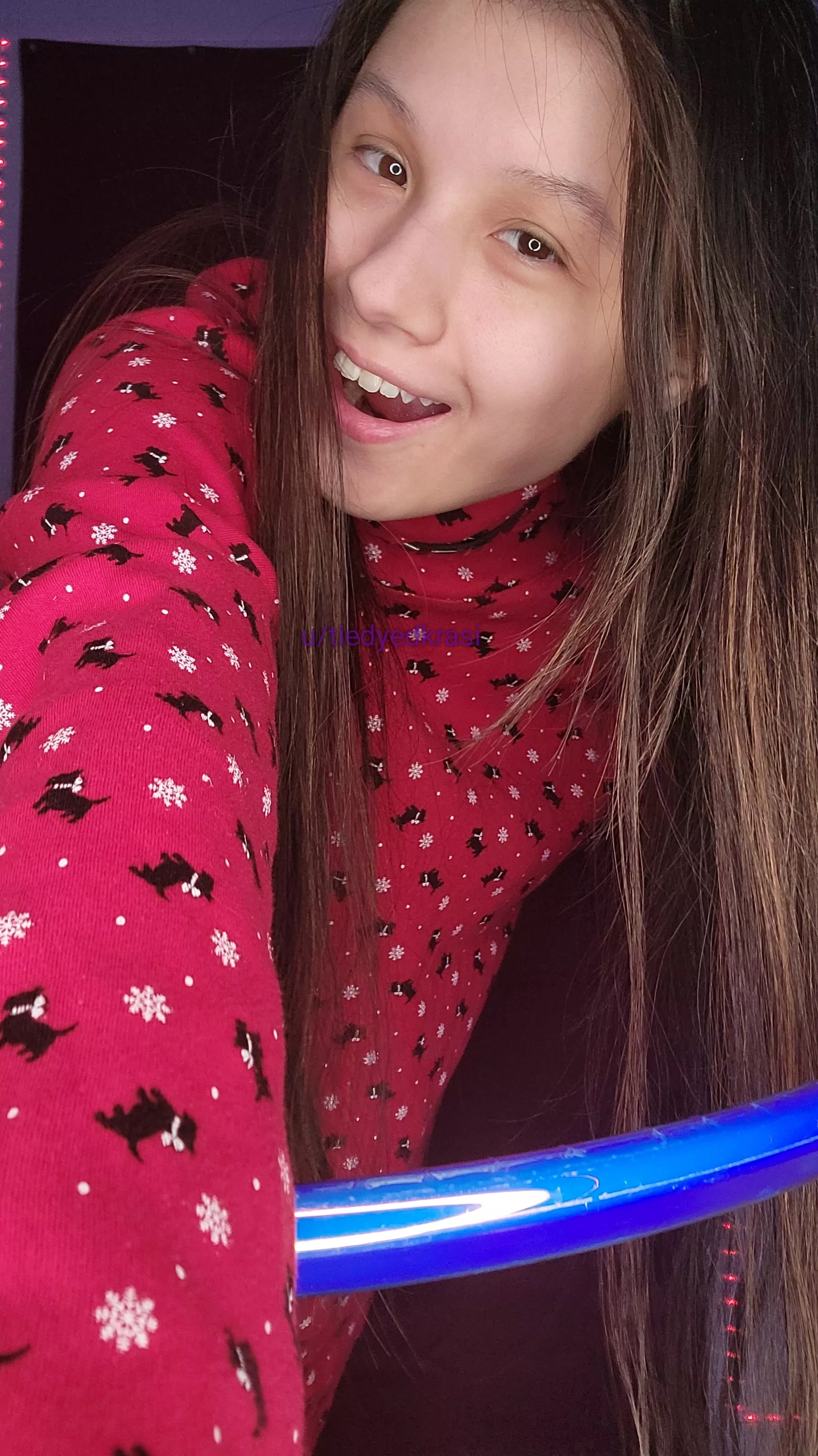 an open mouth smile as my hula hoop falls posted by tiedyedkrasi