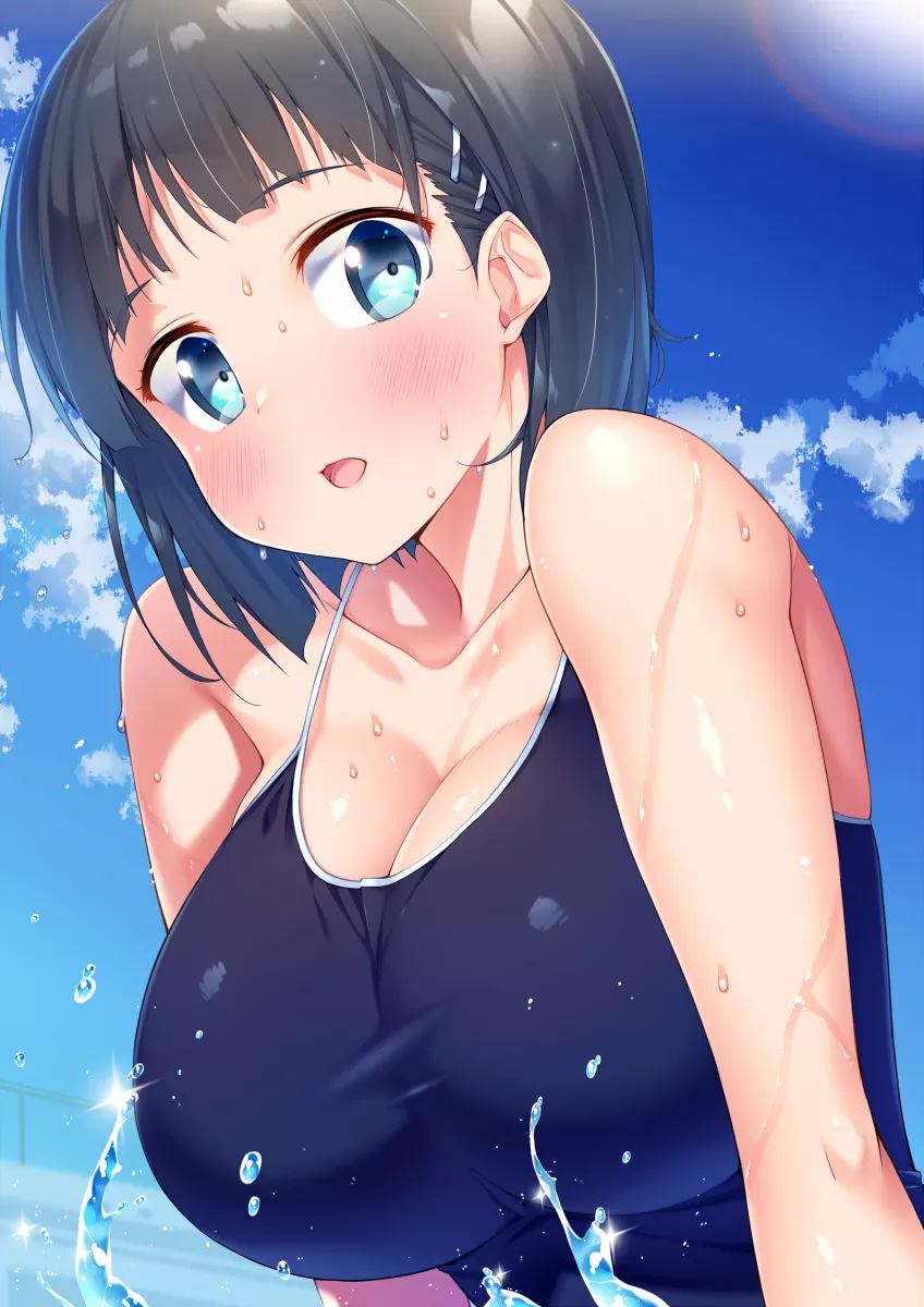 Kirigaya Suguha Feel Suprised in the Pool [Sword Art Online] posted by ecchi_neko