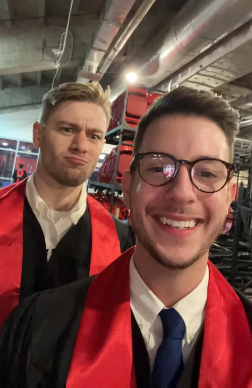 Happy Valentine’s Day! Thanks for being my Valentine for the past 6 years ❤️ (also, I thought this pic of us right before walking the stage together was cute) by LiteratureFickle4764