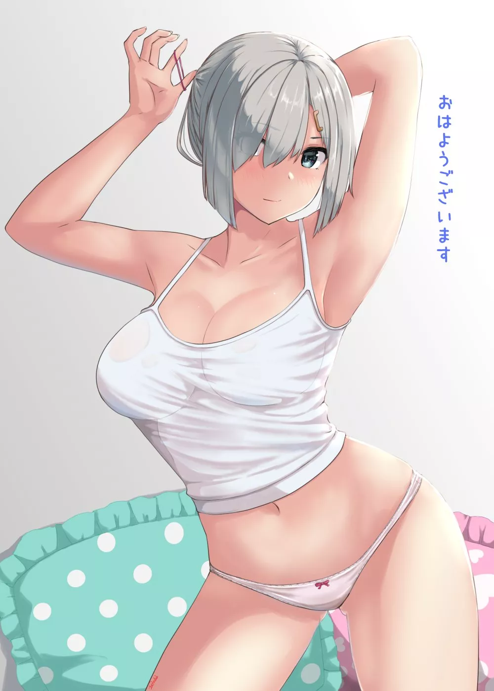Hamakaze tying her hair up in the morning (Jouzaburou) [KanColle] posted by llamanatee