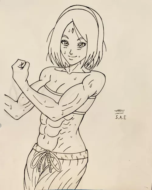 Hey everyone how’s my drawing of a fit Sakura. [Naruto] by ArtsForever