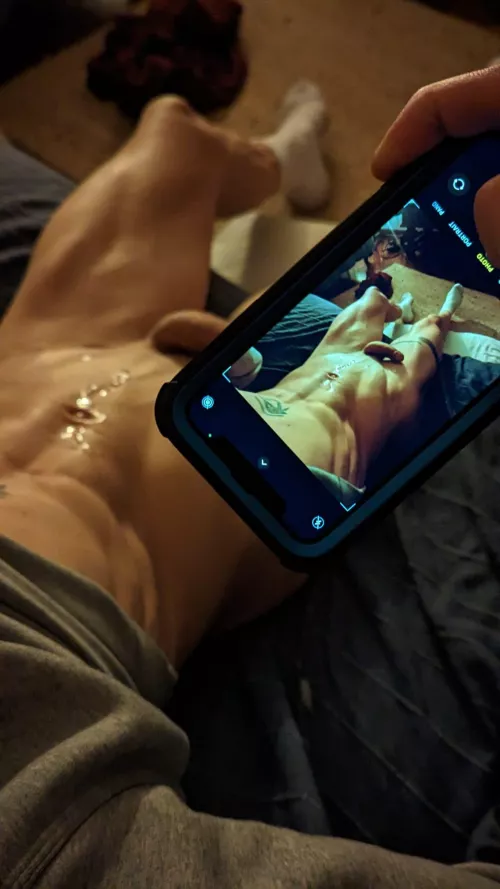 I was just waiting for him to take the picture and lick all the cum off of my abs by MessyTop23