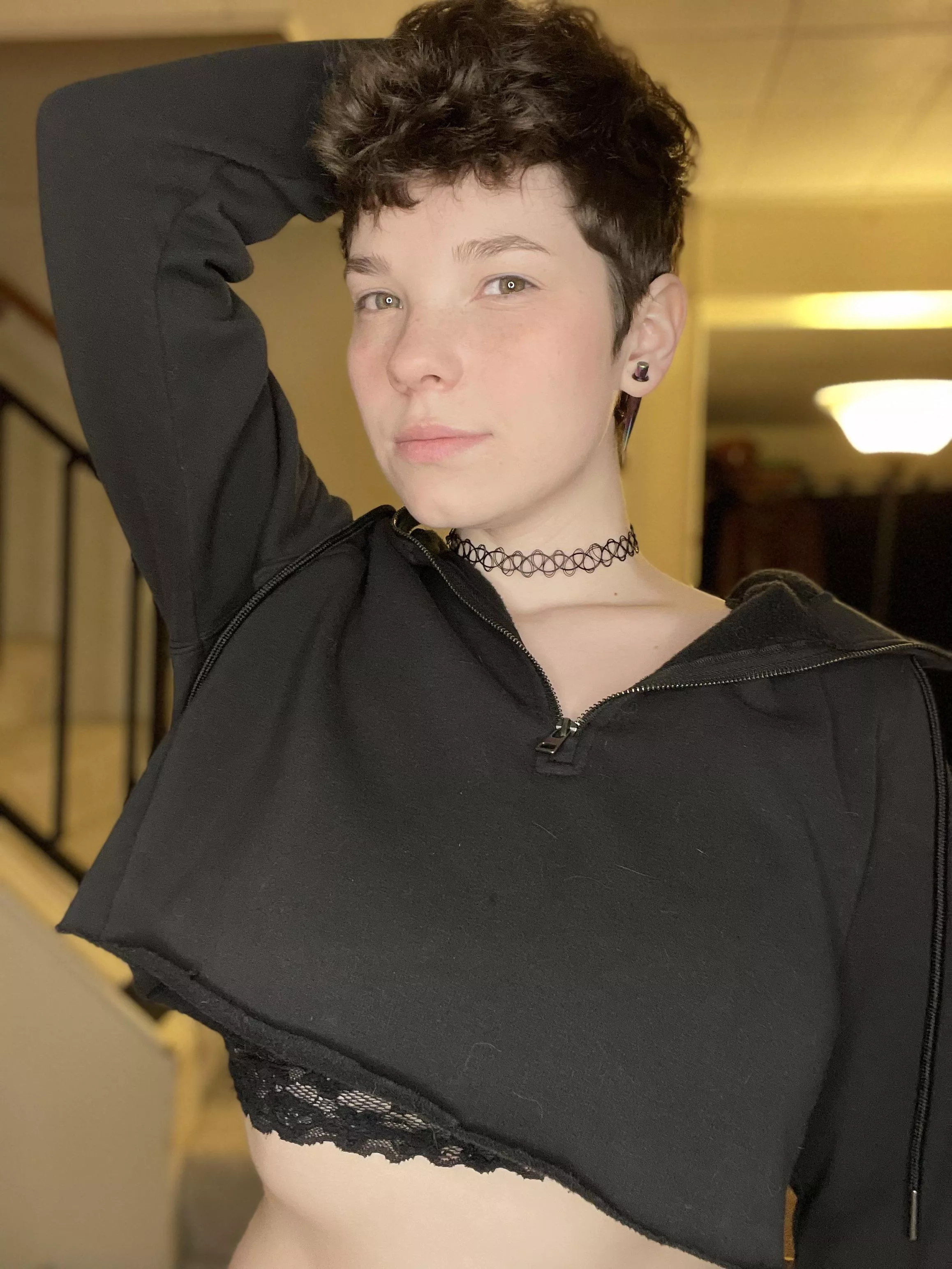 This boi loves wearing crop tops for convenient fun 😛 posted by _Purrrsephone_