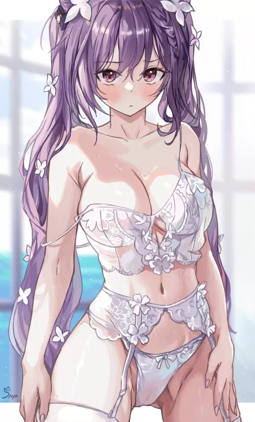 White lingerie Keqing by xSaviour_N