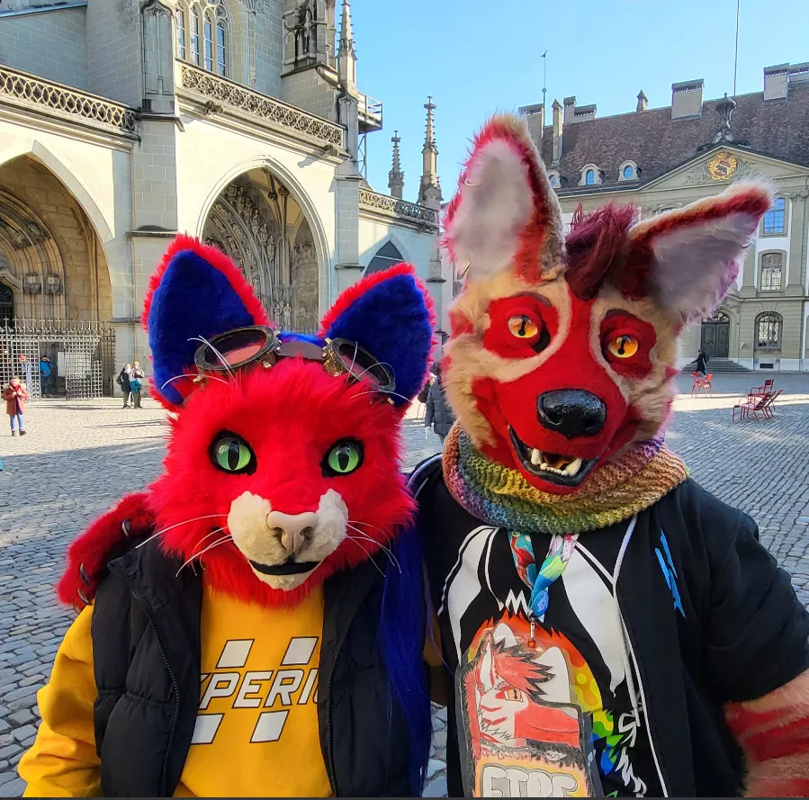Greetings from the olden city of Bern, Switzerland from two handsome red animals 🔥 posted by FireHyena