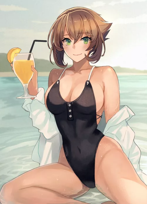 Mutsu enjoying some lemonade [Kancolle] by namiaiman