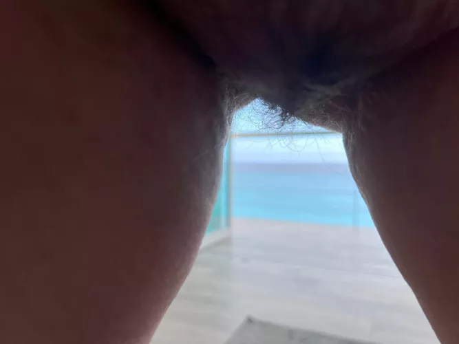Wife’s naked pussy on vacation balcony by ProfBooty