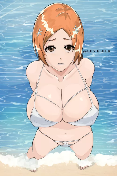 Orihime at the beach (by me) by Cloud--10