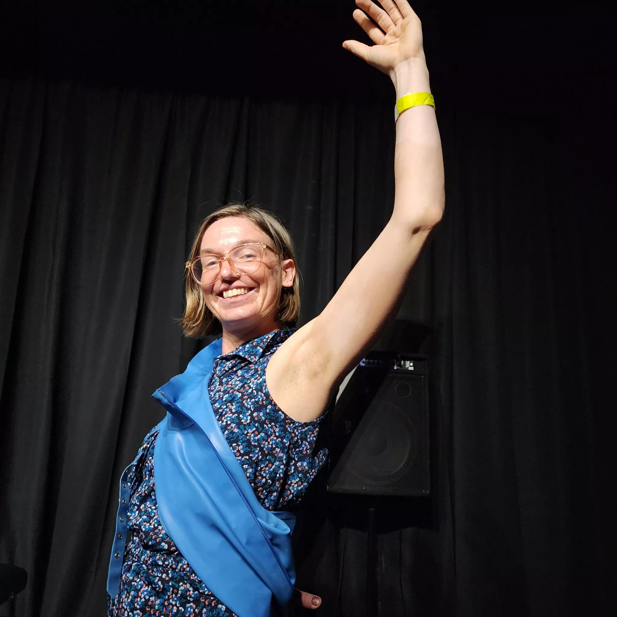 showing off my armpit after being released from latex bondage at a dungeon posted by rollerderbysox