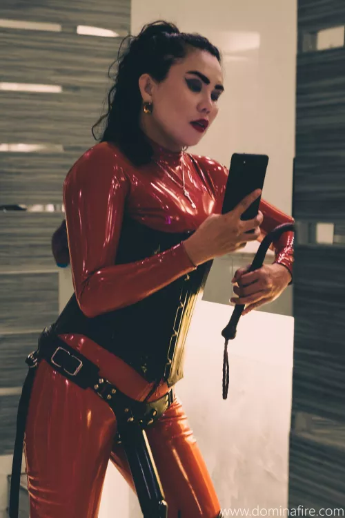 My Red Shiny Catsuit by Domina_Fire