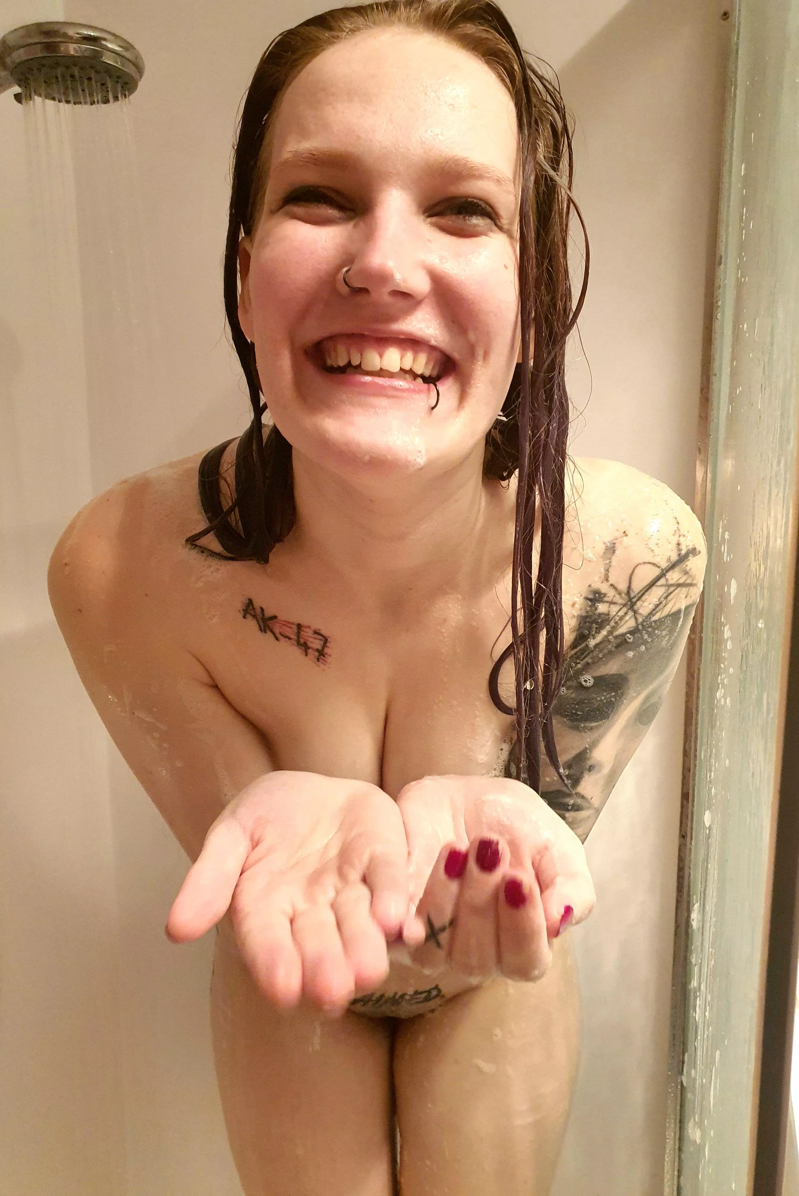 Blowing bubble kisses in the shower..😻 posted by SevereAlternative558