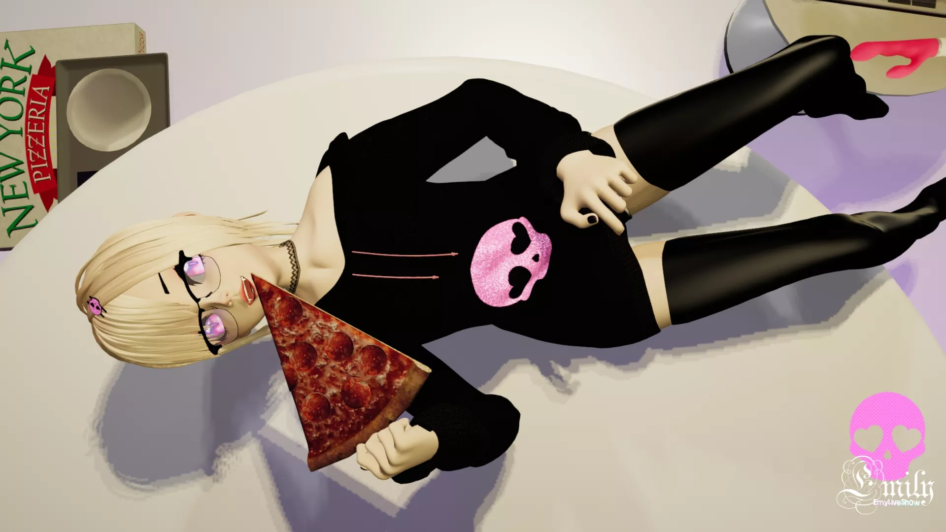 Photo of me eating pizza not a dick. Space, 22.02.23 https://chaturbate.com/emyliveshow posted by EmyLiveShow