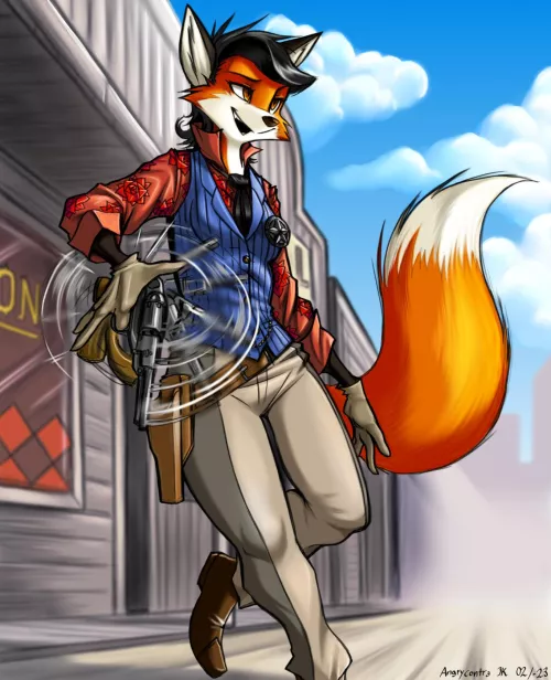Vixen Sheriff Spinning her gun (Art by Angrycontra) by Angrycontra