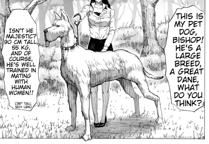 LF Mono Source: This is my pet dog, bishop! He's a large breed, a great dane, what do you think? Isn't he Majestic? 90 cm tall, 55 kg, and of course, he's well trained in mating with human women!!, Dog, leash by voteiytle