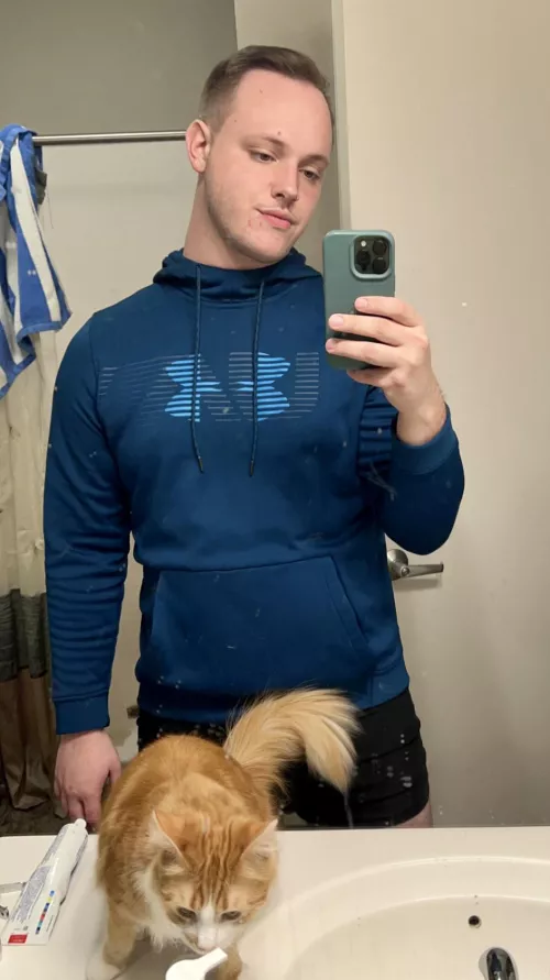 Was intending to trim my beard instead of shave, but my wonderful cat pictured here decided otherwise by Human-Highway-243