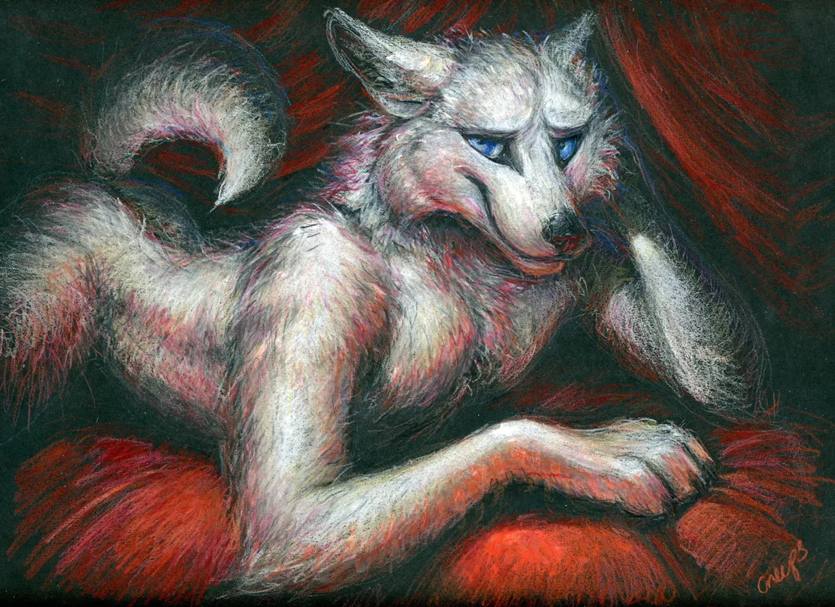White Wolf, colored pencils (art by me, creeps) posted by 0-disgustipated