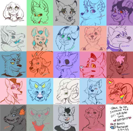 Today I sketched 24 fursonas in 10 hours for fun! I’ll be back to do it again soon! by KatiBeast