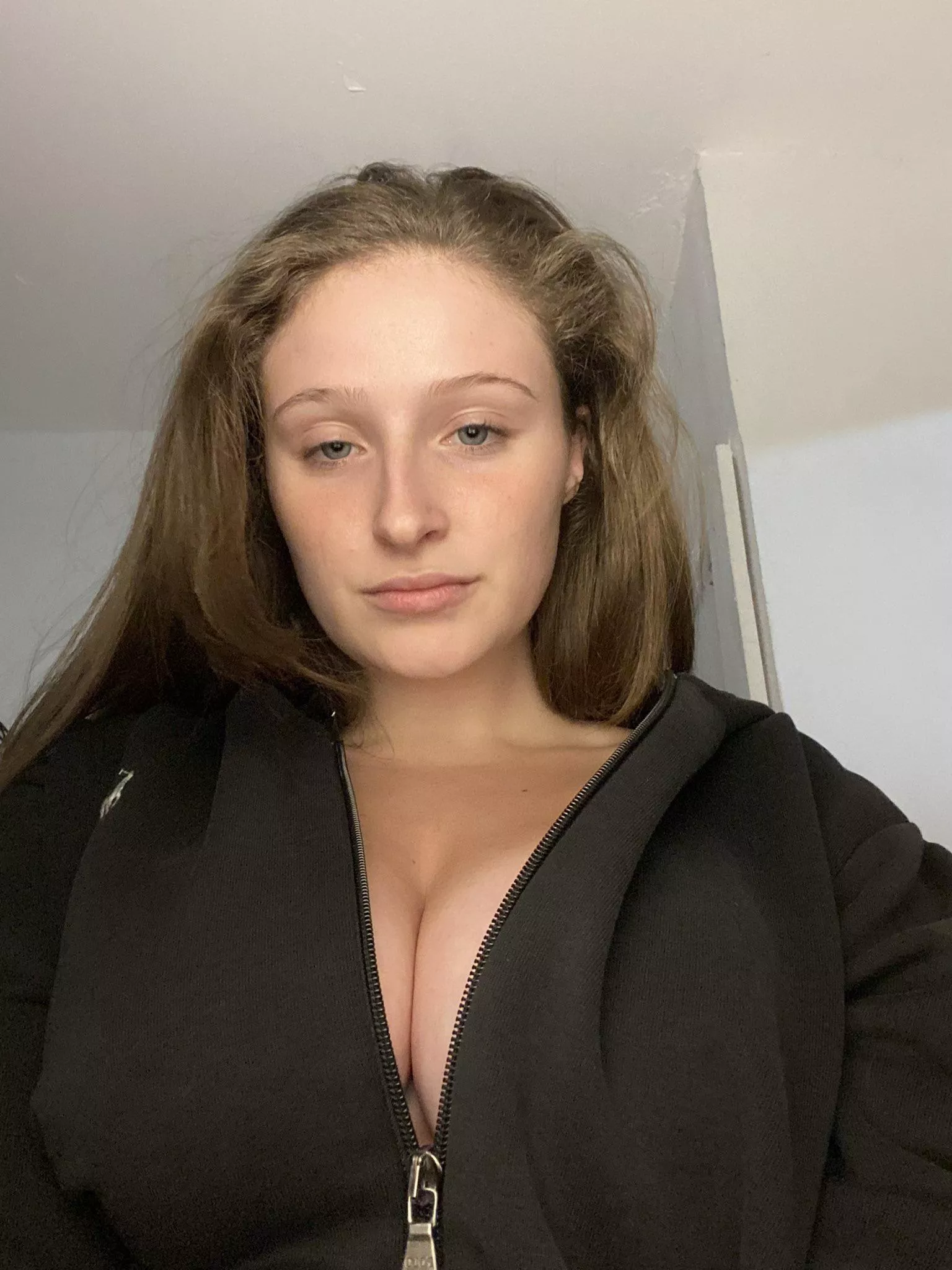 Do you want me to unzip my jacket some more? 😏 posted by Ilovetittysalot