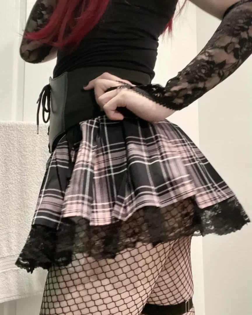 Fishnets and short skirts makes my thighs look pretty nice dont you think?🖤 posted by Dry-Apple2493
