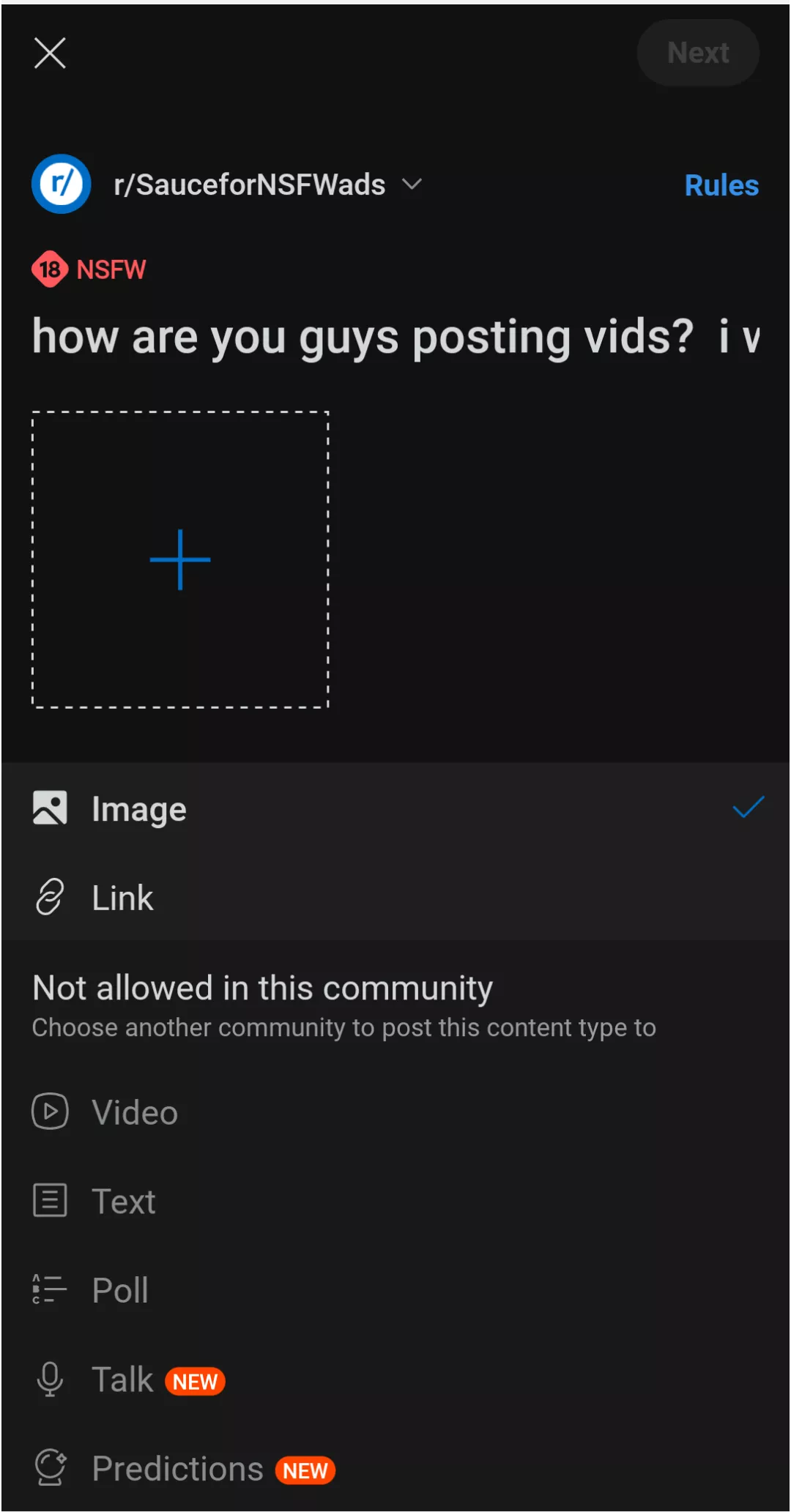 how are you guys posting vids? i want to post a video but it says its not allowed in rhis subreddit wtf posted by DontyWorryCupcake