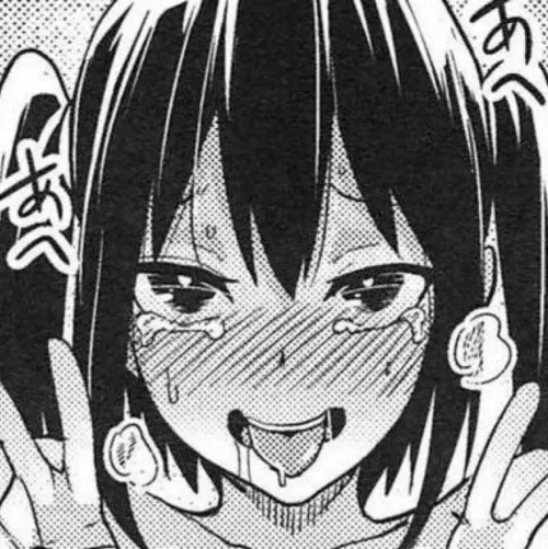 LF Mono Source: 1girl, ahegao, black hair, blush, close up, drool, face, foreign sfx, hair between eyes, heavy breathing/heat effects/smoke, looking at viewer, saliva trail, shoulder, sweat, tears, twin tails, two fingers raised, upper teeth, v sign/peac by No-Raccoon-7771