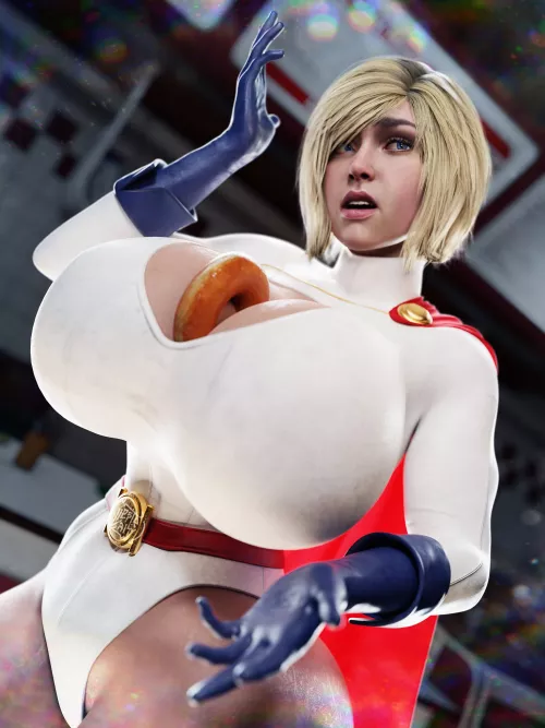 Power Girl - Lucky Donut Stuck in her Huge Rack (LlestrRhyw) [DC] by Zxpyr