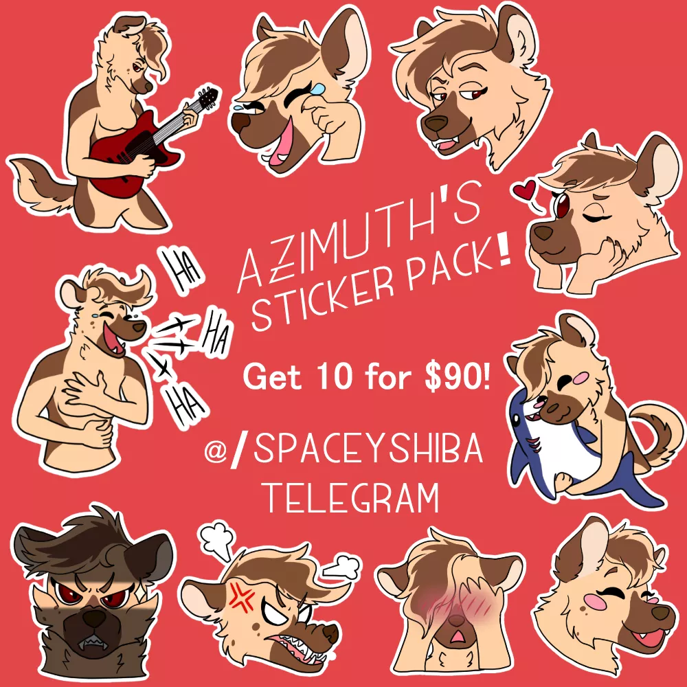 Azimuth's Telegram Stickers/Discord emotes! 10pk for $90, 5pk for $50 @/SpaceyShiba Twitter/Telegram posted by SpaceyShiba_