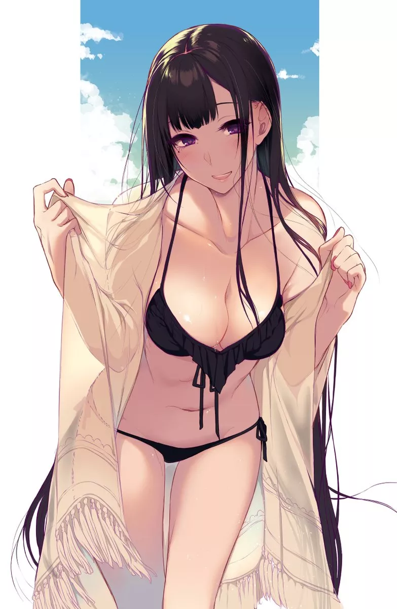 Chiyo Flexing her Sexy Black Bikini in the Beach [Ane Naru Mono] (Pochi-goya) posted by ecchi_neko