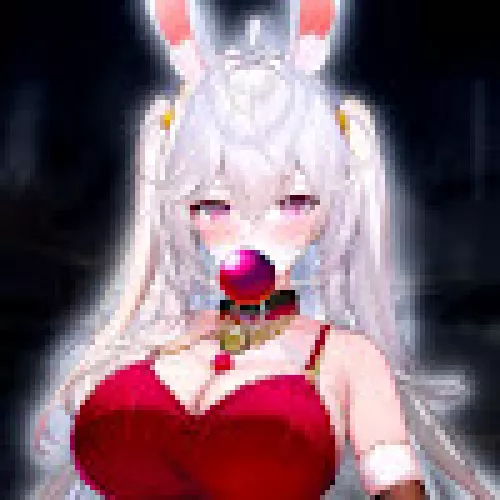 LF color source: 1girl, crop, cleavage, white hair, long hair, collar, boobs, red dress, bare shoulder, black background, animal ear, bunny ear by gmdragon