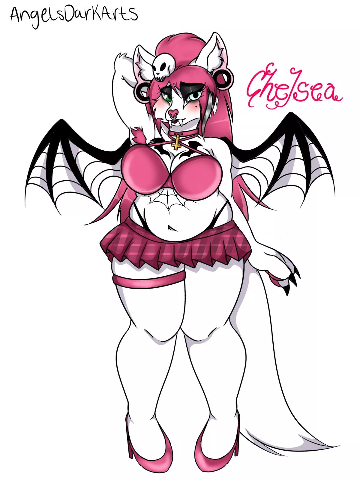 My fursona, Chelsea. She’s half fruit bat half arctic fox ^^ made her myself posted by AngelsDarkArts