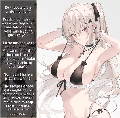 She expected no less from a young guy like you! [Maids][Bikini][Big Breasts][White Hair] by XileEdits