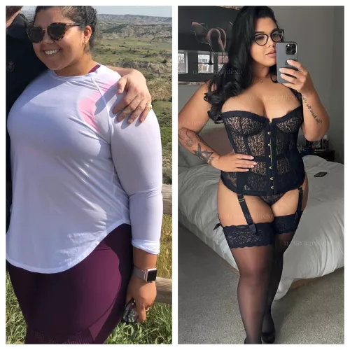 So proud of this 2 year transformation. Maybe a little more filler, a hundred more CCs and drop another 20lbs to be perfect. Thoughts? by savagelifexo