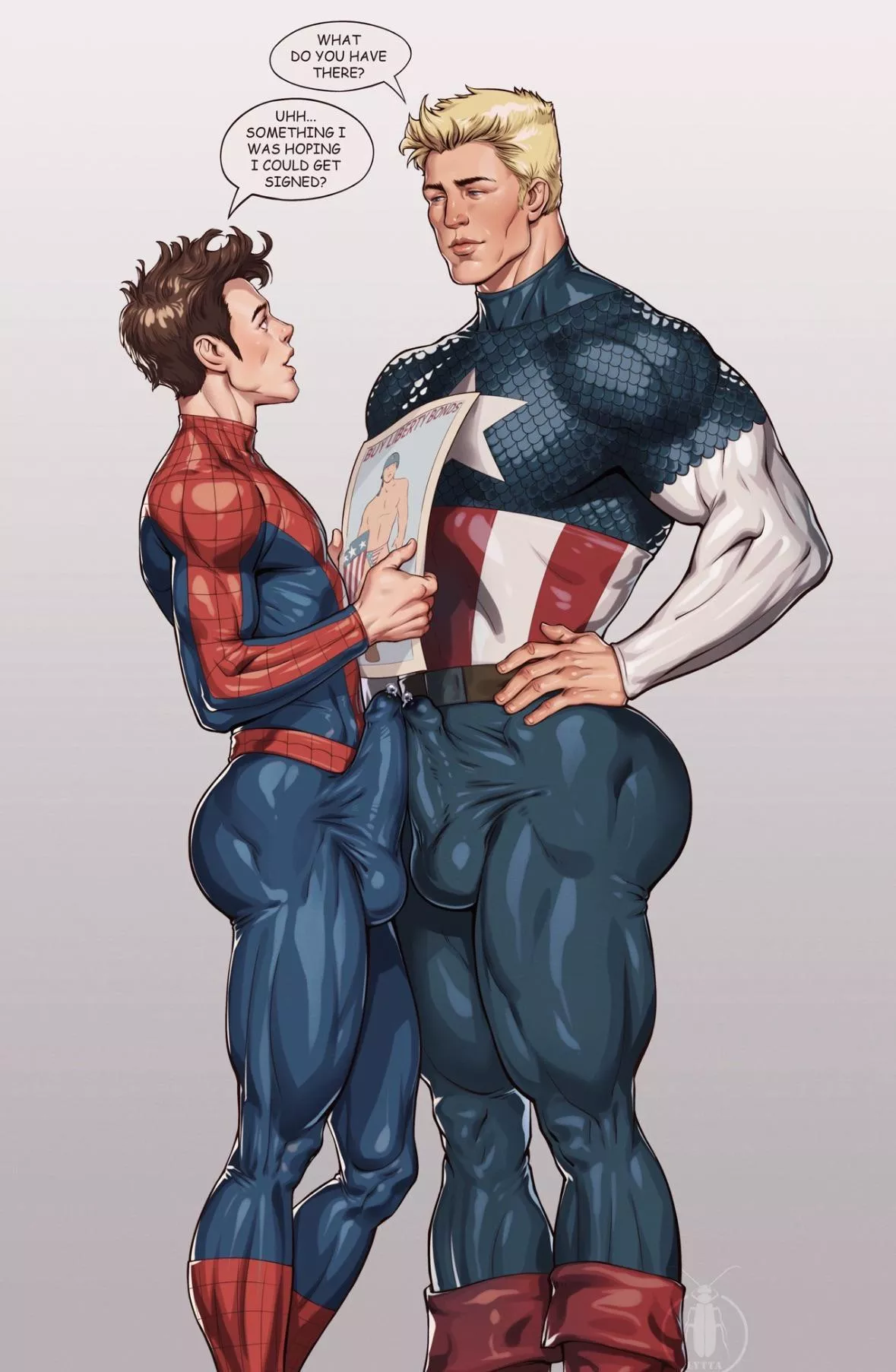 Spiderman and Captain America get into a first to cum loses fight to prove their dominance. Who wins? and who loses and gets humiliated? comment or pm me. I think Spidey will win. posted by cheelamulamoo