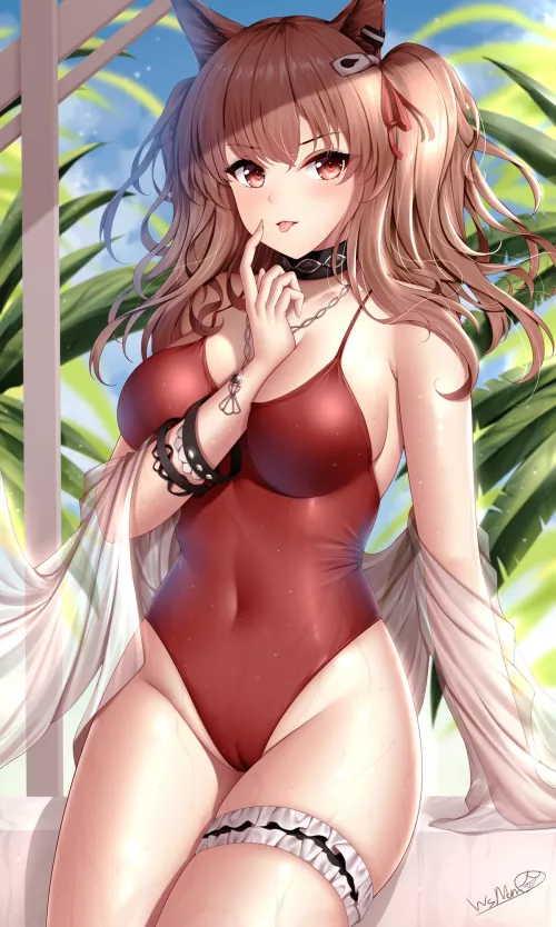 Angelina in Red Swimsuit [Arknights] (WsMan) by ecchi_neko