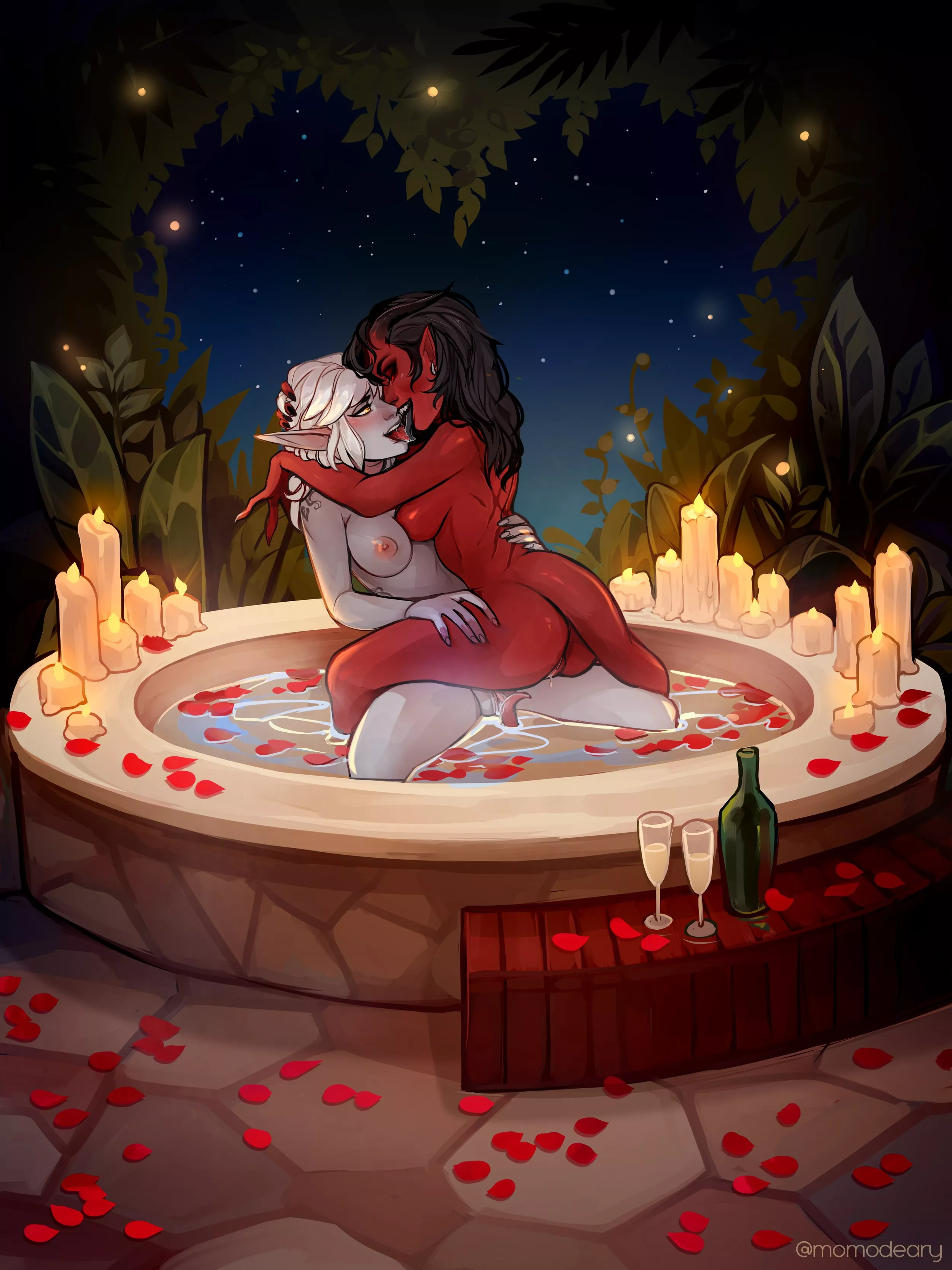 Passionate Tiefling and Dark Elf sharing a nice bath (lovelovedeary) posted by FileKlutzy6790