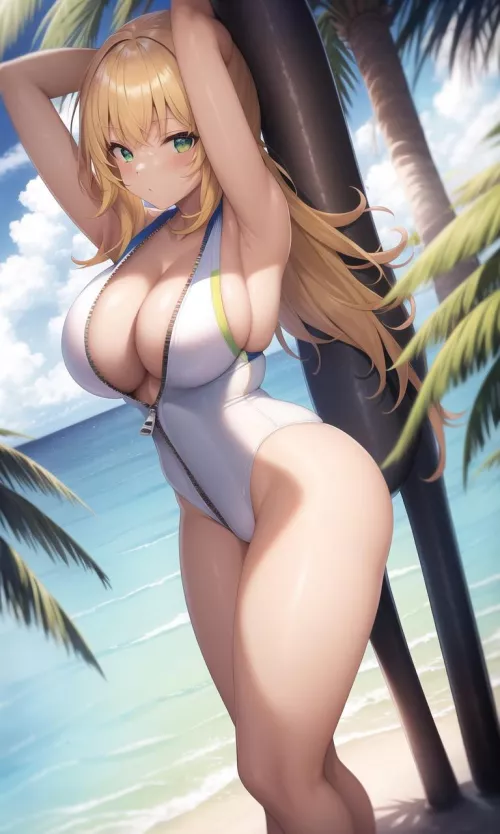 White Zipped Swimsuit by CheetahSperm18