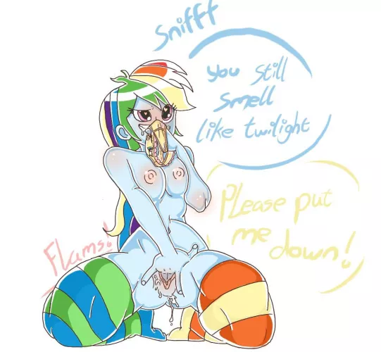 Rainbow dash sniffing fluttershy [panty tf] artist flams by flamboyantscot