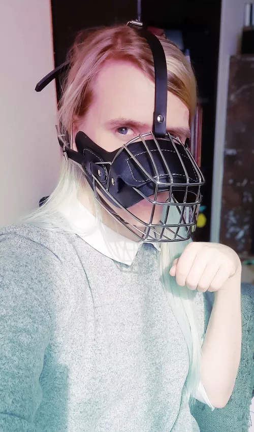 Trying my new muzzle ! Aren't I cute? 🐕 by Ambers_Doll