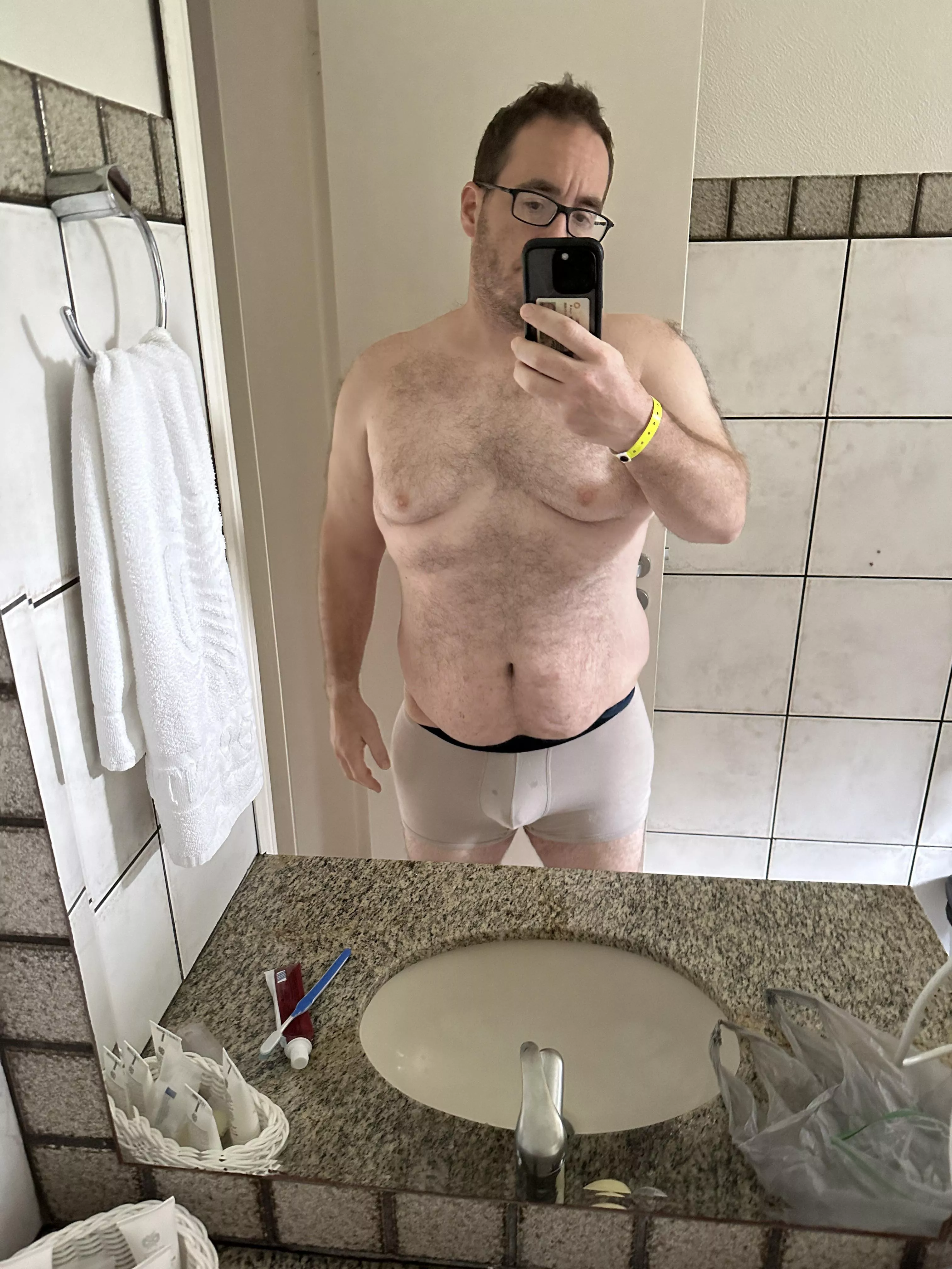 Vacation mirror pic. Not the typical hotel lighting but I’ll take it. posted by runningthefataway