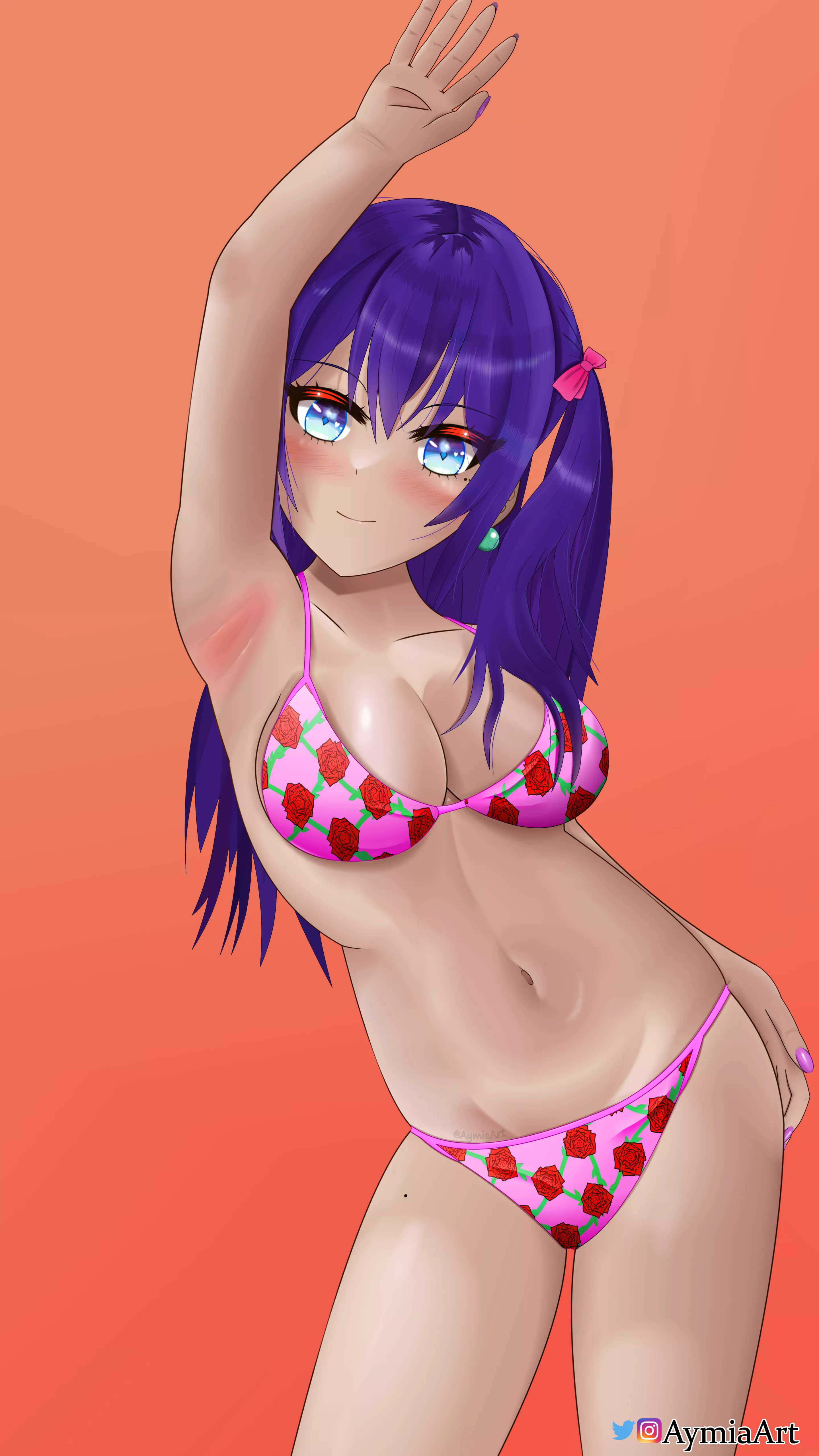 Cutie with rose pattern bikini waving [original] posted by BrEaD31