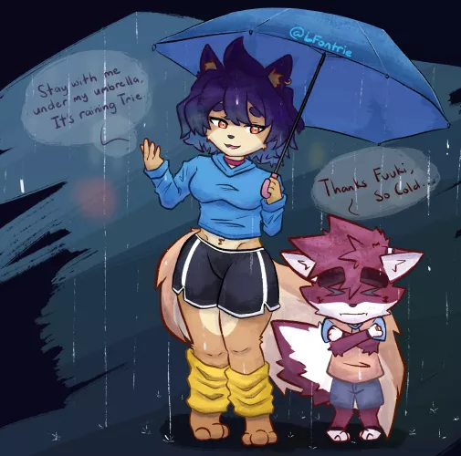 Under the cold rain. [ For an Art Trade with u/FuukiArt ] ( Art by Me, LFontrie ) by LFontrie