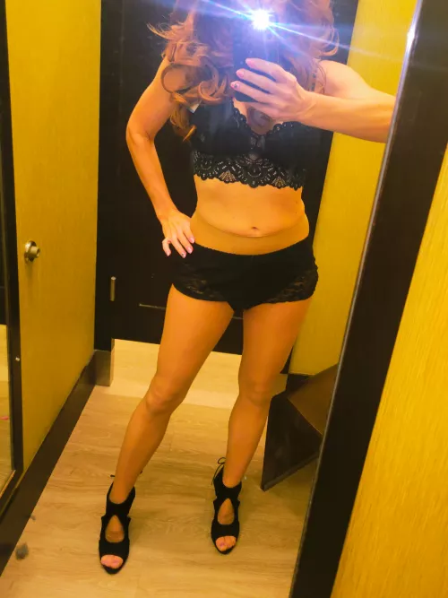 fitting room fun in nude pantyhose by AnnMaggie76