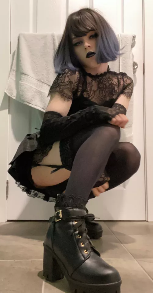 I think I look quite cute in that outfit. Would you go for a boy like me?🖤 by Dry-Apple2493