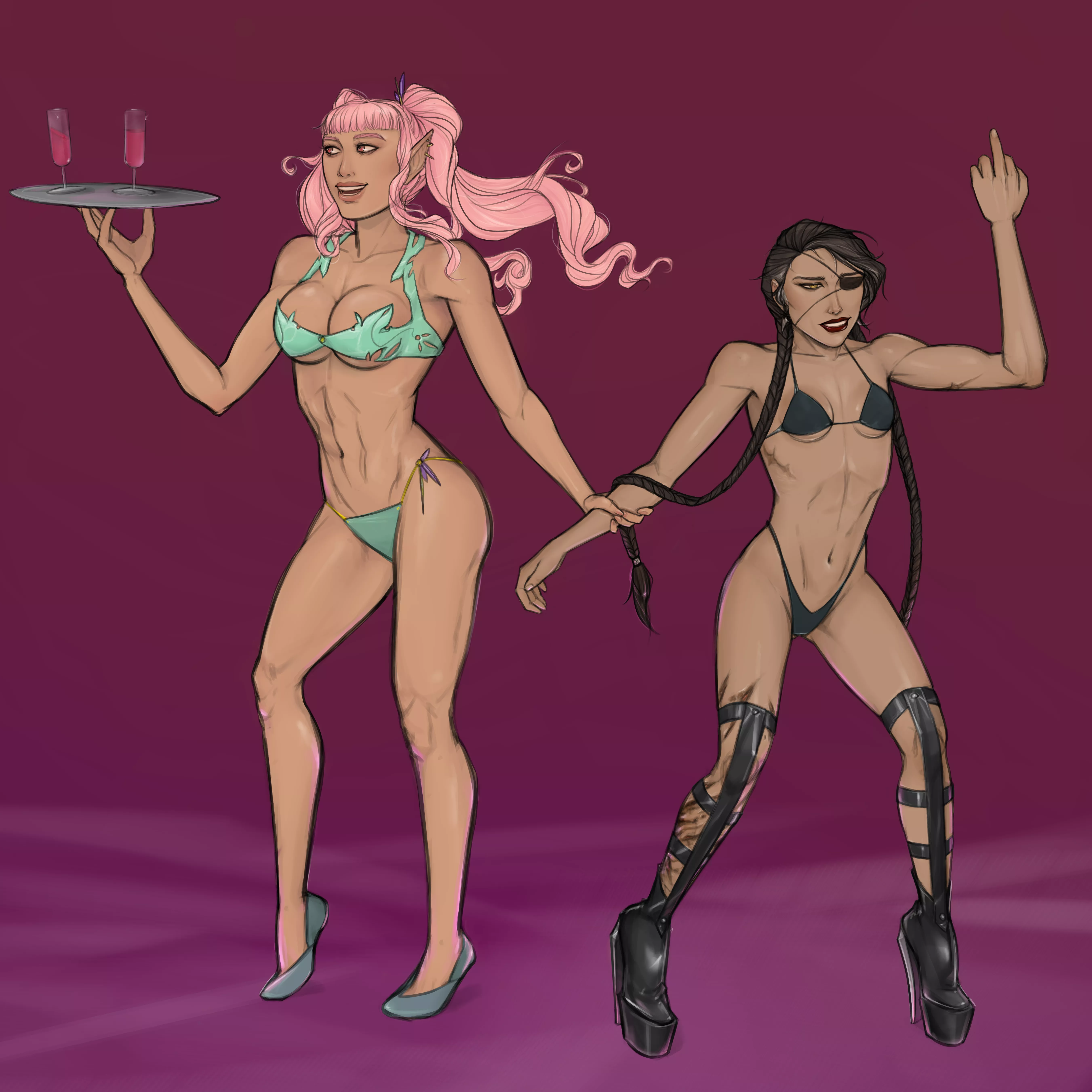 If two of my DnD characters ever met _insert preferred reason why they'd need to be in bikinis here_ posted by Kyshee