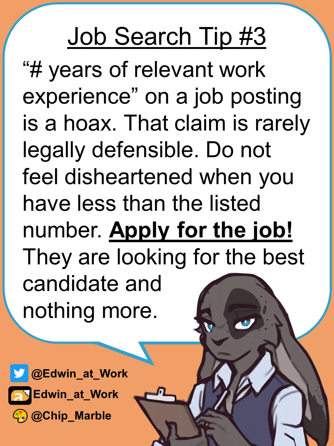 Job Search Tip 3: Edwin@Work, Job Coaching for Furries posted by Edwin_at_work